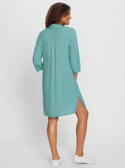 Robe chemisier en viscose avec col chemise et manches retroussables