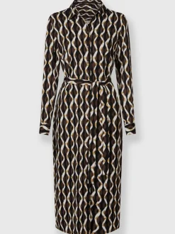 Robe-chemisier imprimée avec patte de boutonnage manches longues