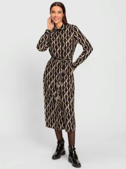 Robe-chemisier imprimée avec patte de boutonnage manches longues