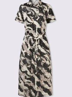 Robe-chemisier imprimée à col chemise et ceinture adjustable