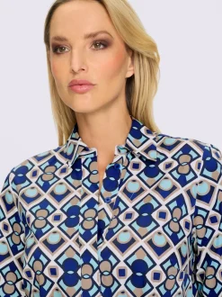 Robe-chemisier imprimée à col chemise et manches trois quarts