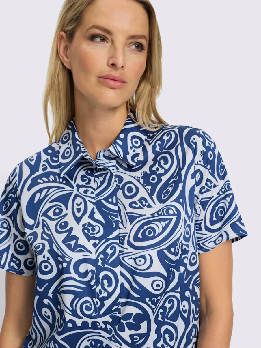 Robe chemisier à imprimé graphique avec col chemise et manches courtes