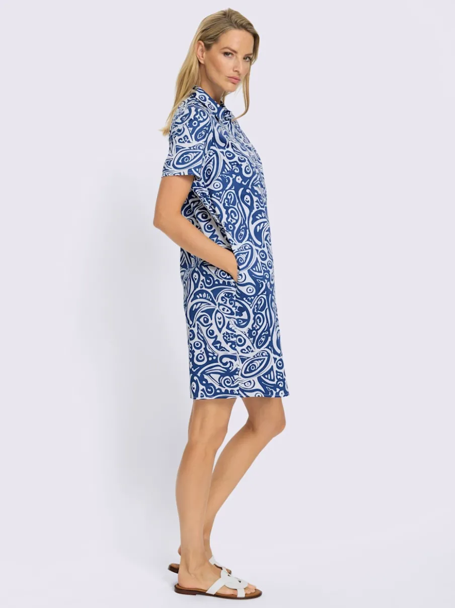 Robe chemisier à imprimé graphique avec col chemise et manches courtes