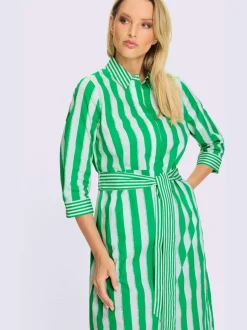 Robe chemisier rayée avec col chemise et poches