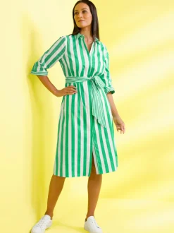 Robe chemisier rayée avec col chemise et poches
