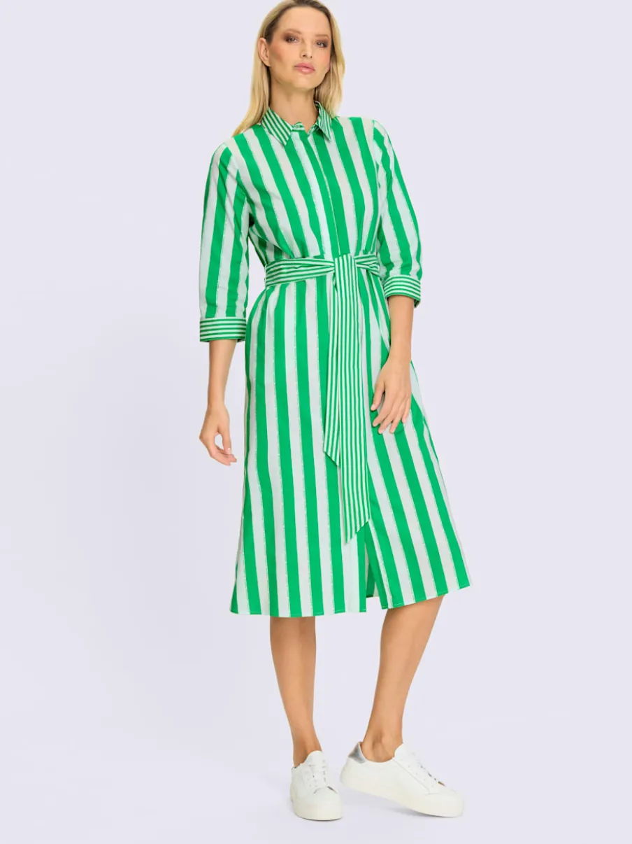 Robe chemisier rayée avec col chemise et poches