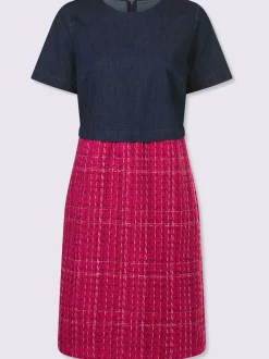 Robe crayon à manches courtes avec empiècement en denim