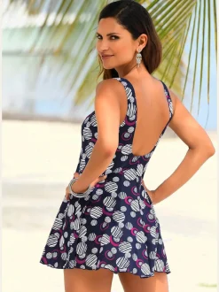 Robe de bain à col V avec jupe à motifs marins