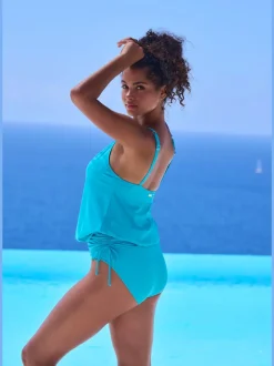 Robe de bain unis avec jupe à froncer amovible