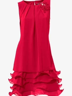 Robe de cocktail à encolure ronde et sans manches avec volants