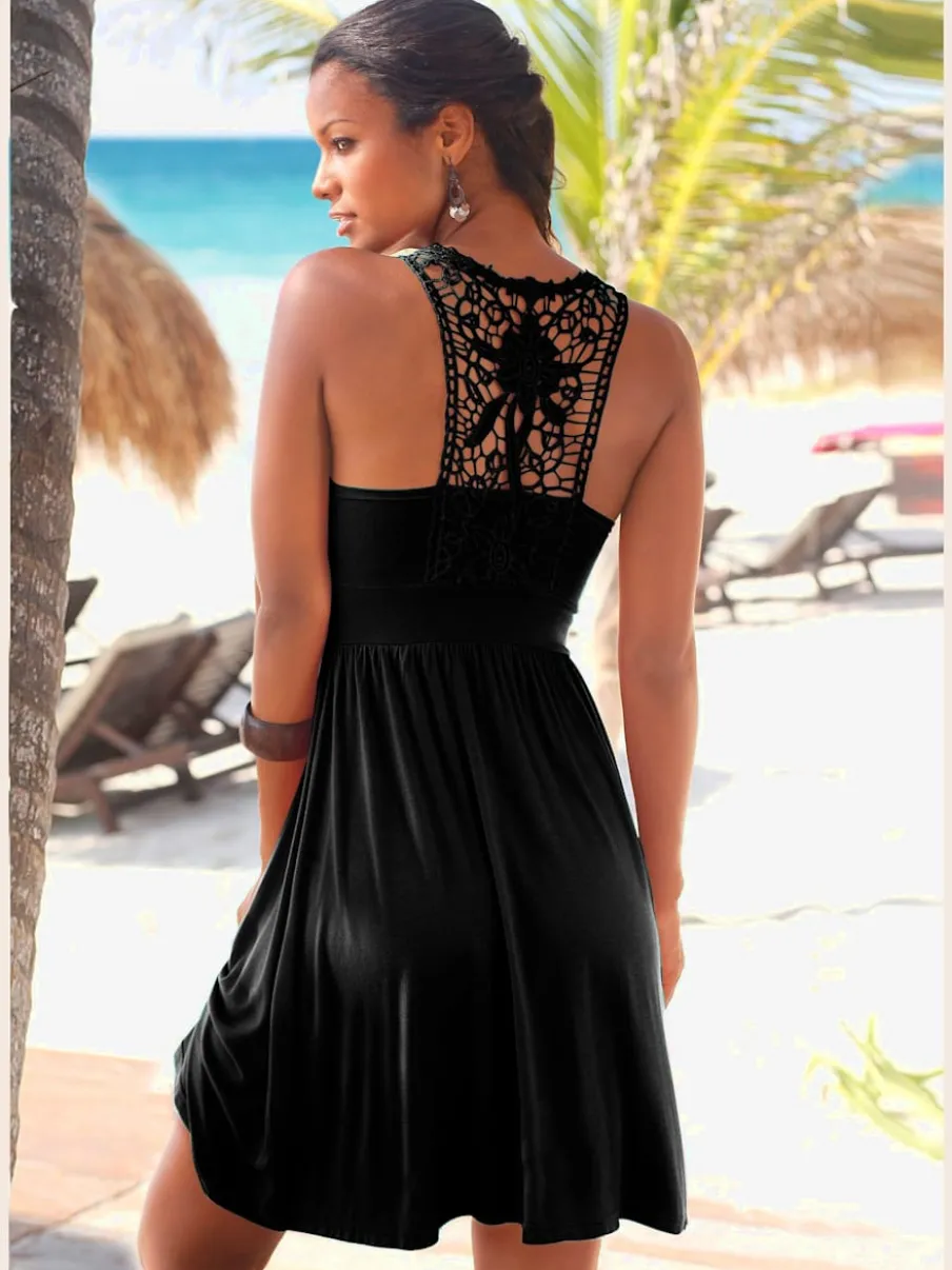 Robe de plage avec empiècement dentelle au dos