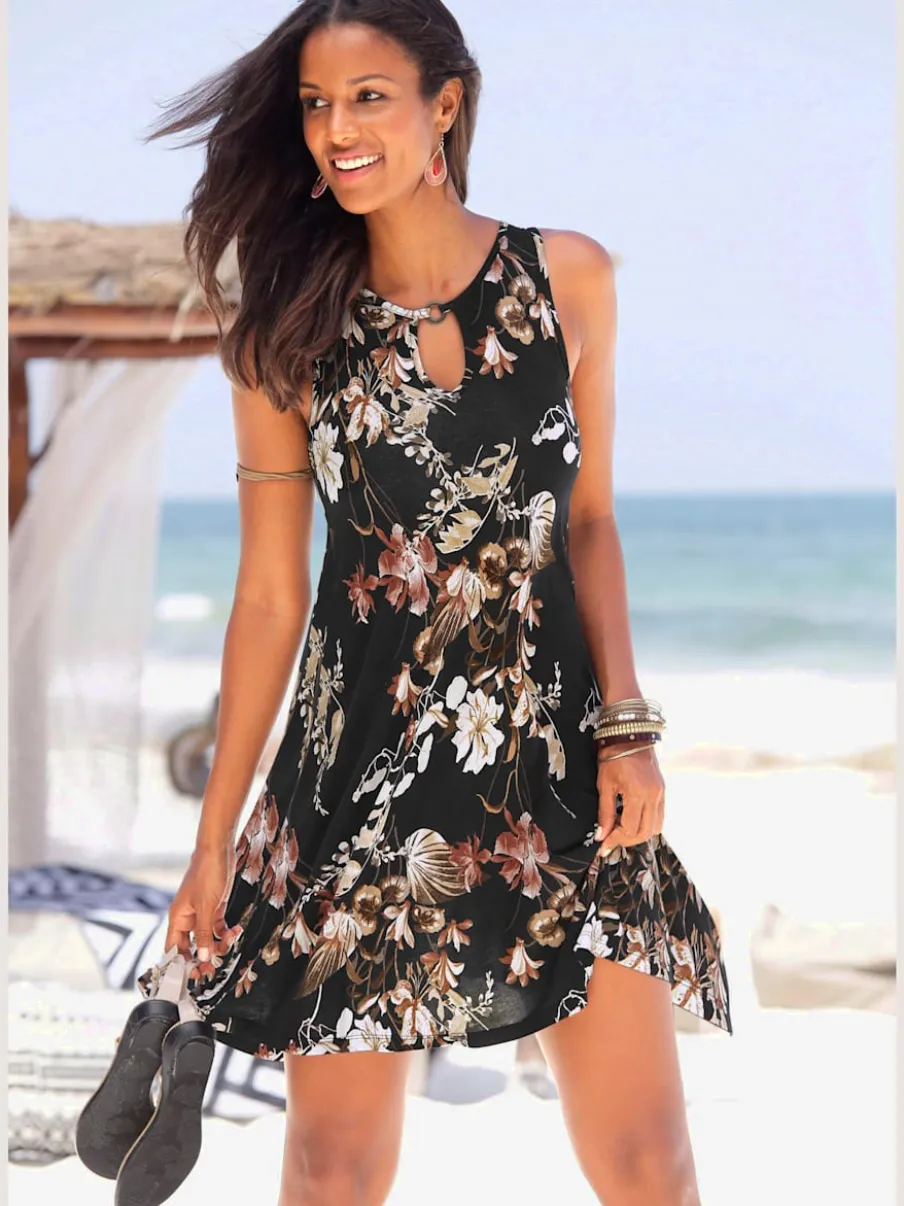 Robe de plage à col v avec imprimé floral ample