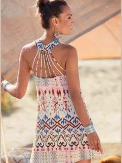Robe de plage à décolleté plongeant avec brides au dos