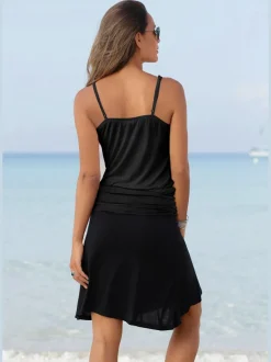 Robe de plage décontractée avec empiècements froncés et bretelles réglables
