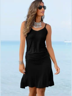 Robe de plage décontractée avec empiècements froncés et bretelles réglables