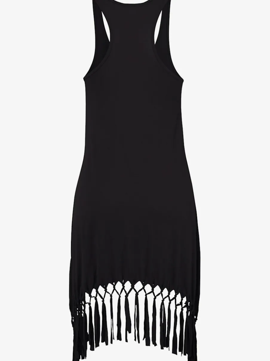 Robe de plage décontractée à dos nageur avec franges et ourlet asymétrique