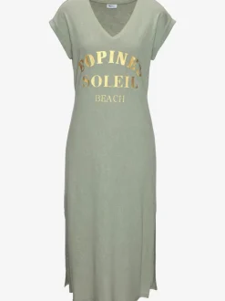 Robe de plage encolure avec bords-côtes légèrement brillants grâce au fil lurex