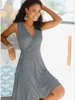 Robe de plage encolure v imprimée à effet cache-cœur