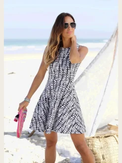 Robe de plage à larges bretelles imprimée légèrement évasée