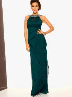 Robe de soirée avec col en dentelle et fronces