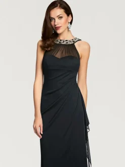 Robe de soirée avec col en dentelle et fronces