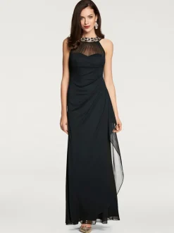 Robe de soirée avec col en dentelle et fronces