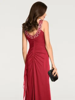 Robe de soirée avec col en dentelle et fronces