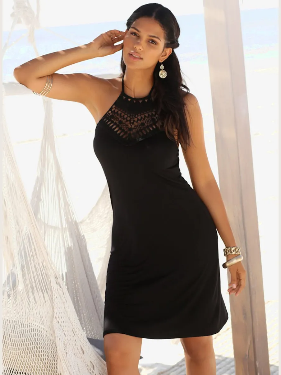 Robe dos-nu en jersey viscose avec empiècement crochet et longueur genou