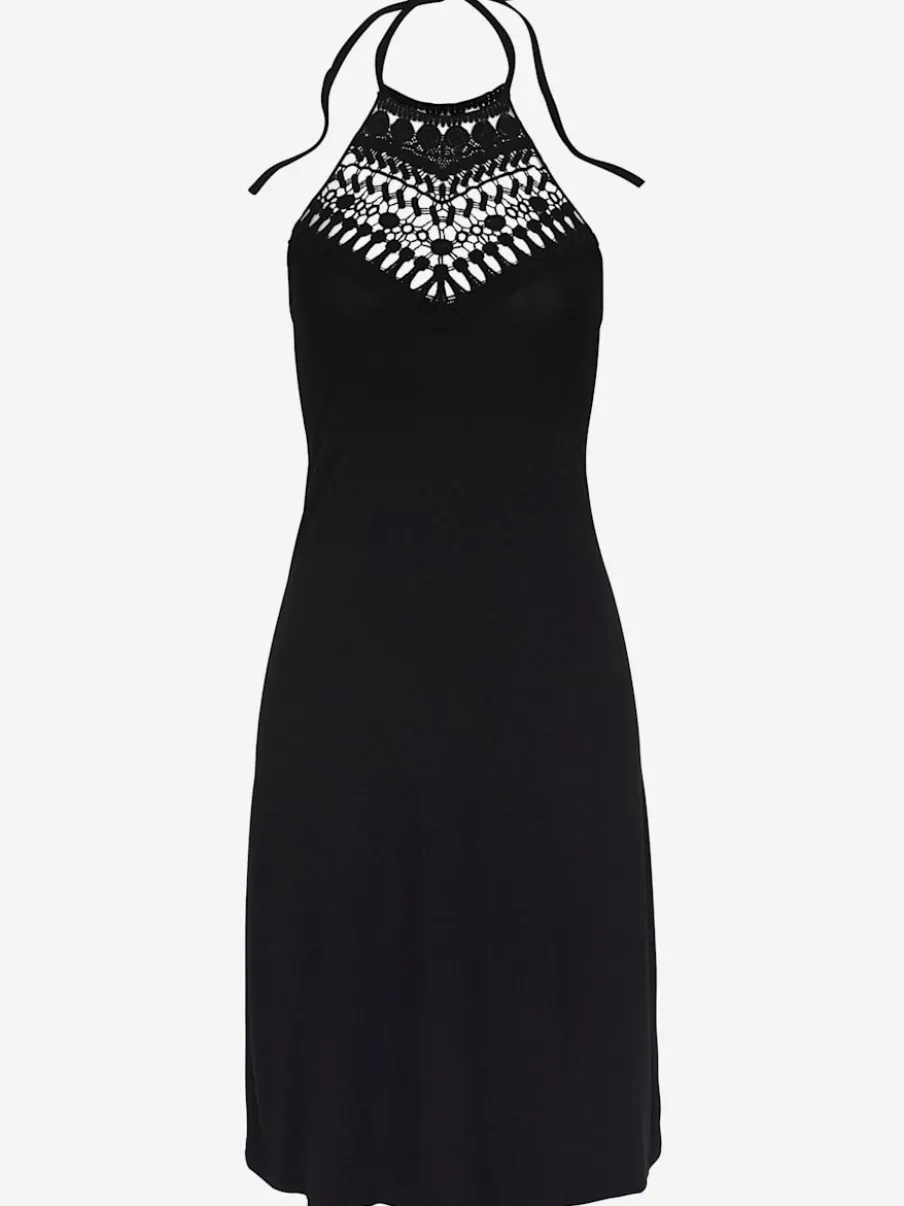 Robe dos-nu en jersey viscose avec empiècement crochet et longueur genou
