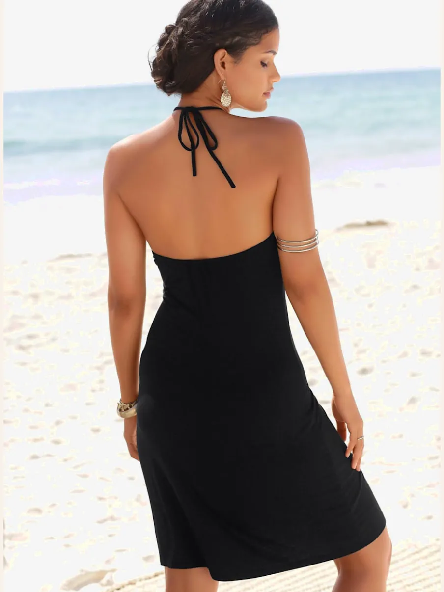 Robe dos-nu en jersey viscose avec empiècement crochet et longueur genou