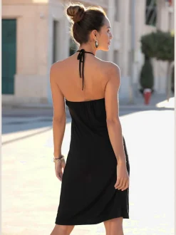Robe dos-nu en jersey viscose avec empiècement crochet et longueur genou