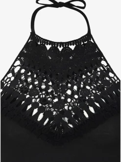 Robe dos-nu en jersey viscose avec empiècement crochet et longueur genou