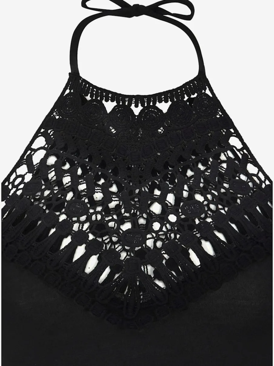 Robe dos-nu en jersey viscose avec empiècement crochet et longueur genou