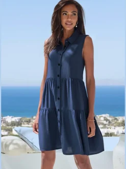 Robe d'été col chemisier boutonnée en viscose fluide