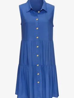Robe d'été col chemisier boutonnée en viscose fluide