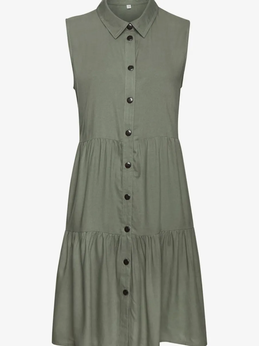 Robe d'été col chemisier boutonnée en viscose fluide