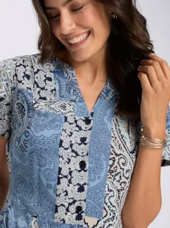Robe d'été à col rond manches courtes motif patchwork