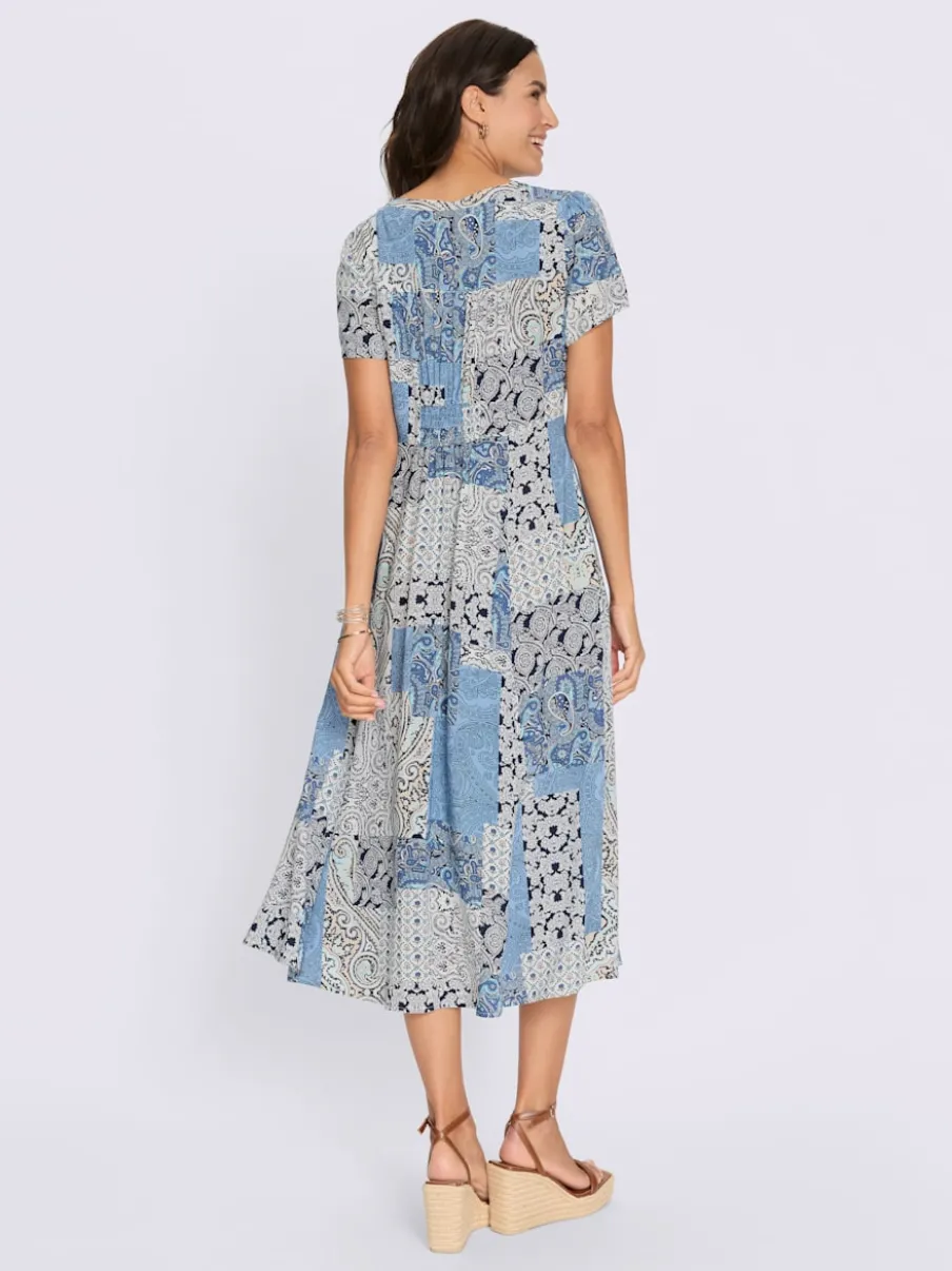 Robe d'été à col rond manches courtes motif patchwork
