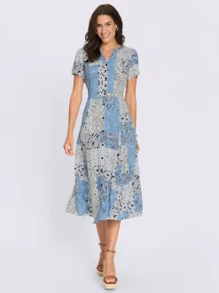 Robe d'été à col rond manches courtes motif patchwork