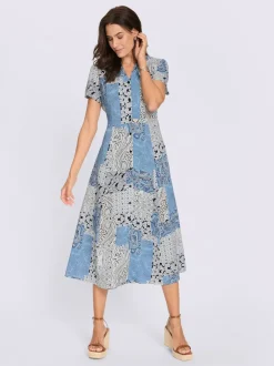 Robe d'été à col rond manches courtes motif patchwork