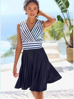 Robe d'été à col V profond et jupe imprimée avec effet cache-cœur