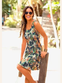 Robe d'été à encolure ronde avec imprimé floral et dos croisé