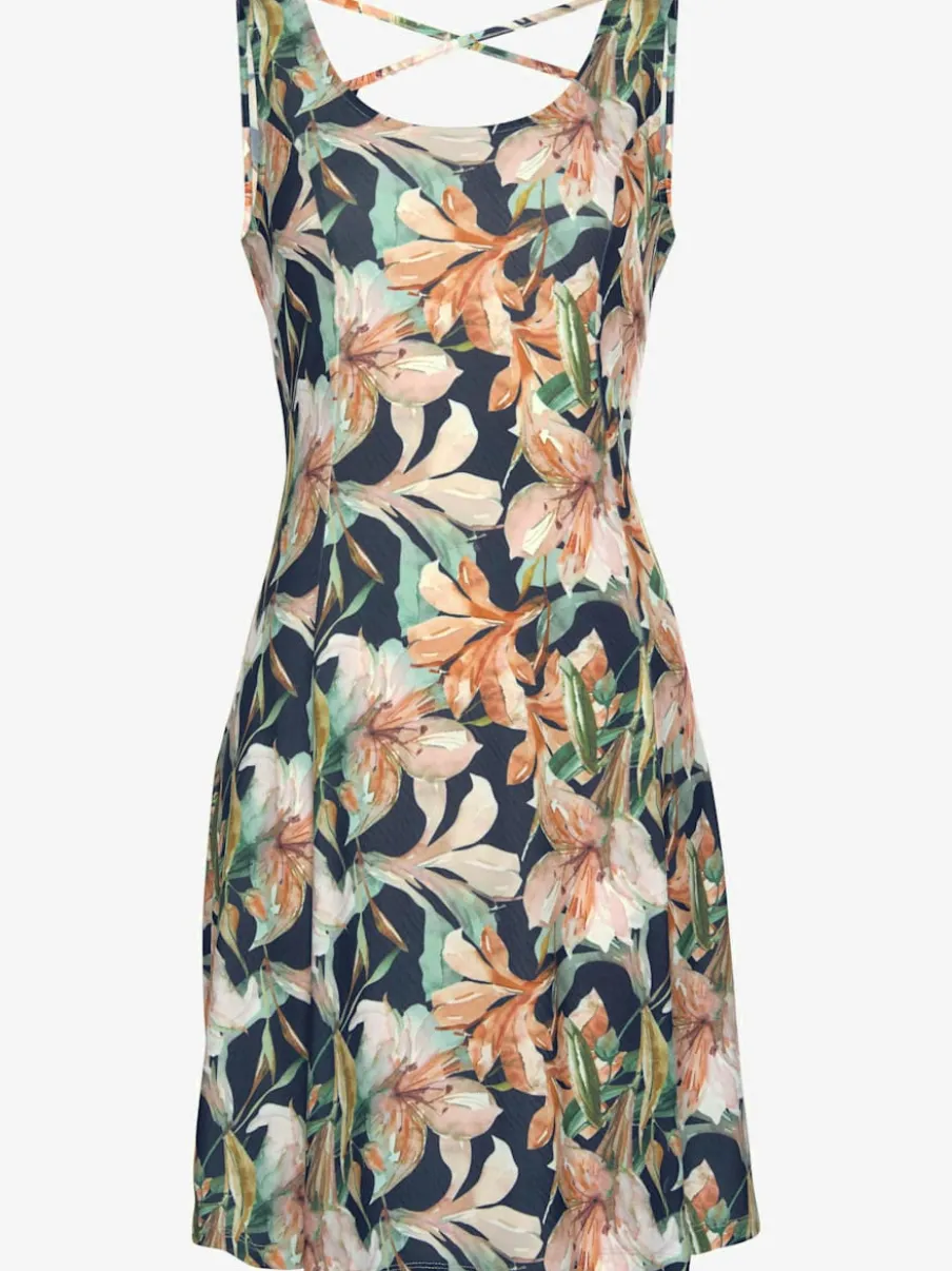 Robe d'été à encolure ronde avec imprimé floral et dos croisé