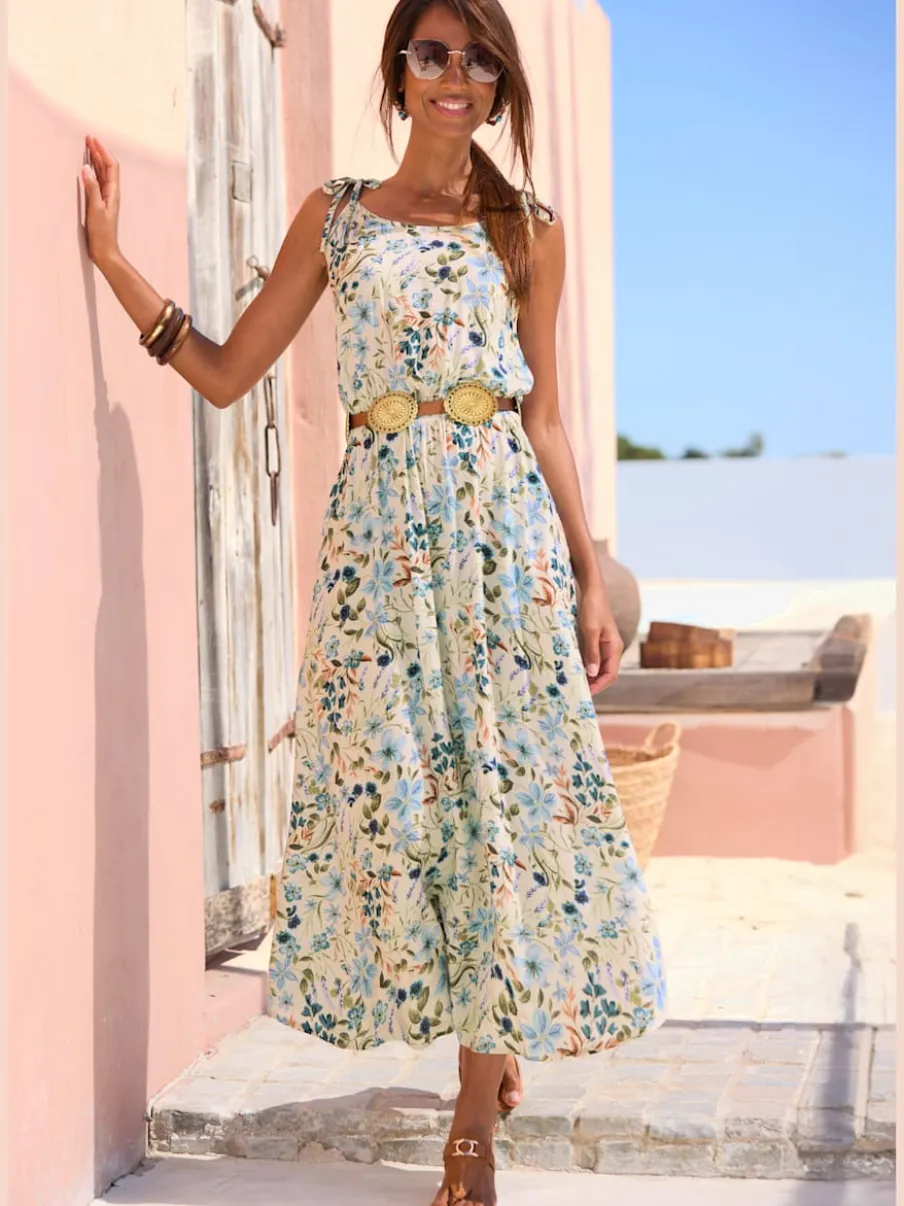Robe d'été à encolure ronde et bretelles nouées