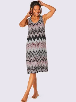 Robe d'été à encolure ronde motif zigzag jersey fin