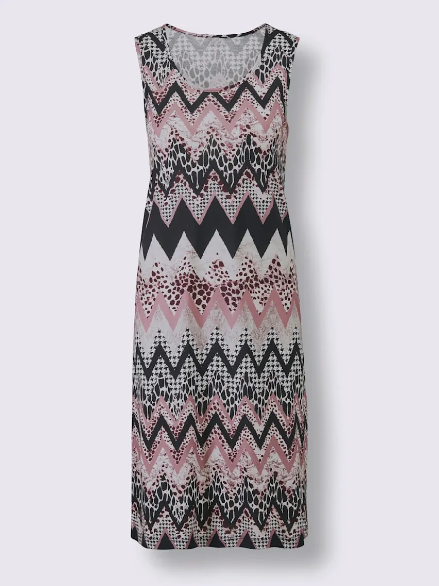 Robe d'été à encolure ronde motif zigzag jersey fin