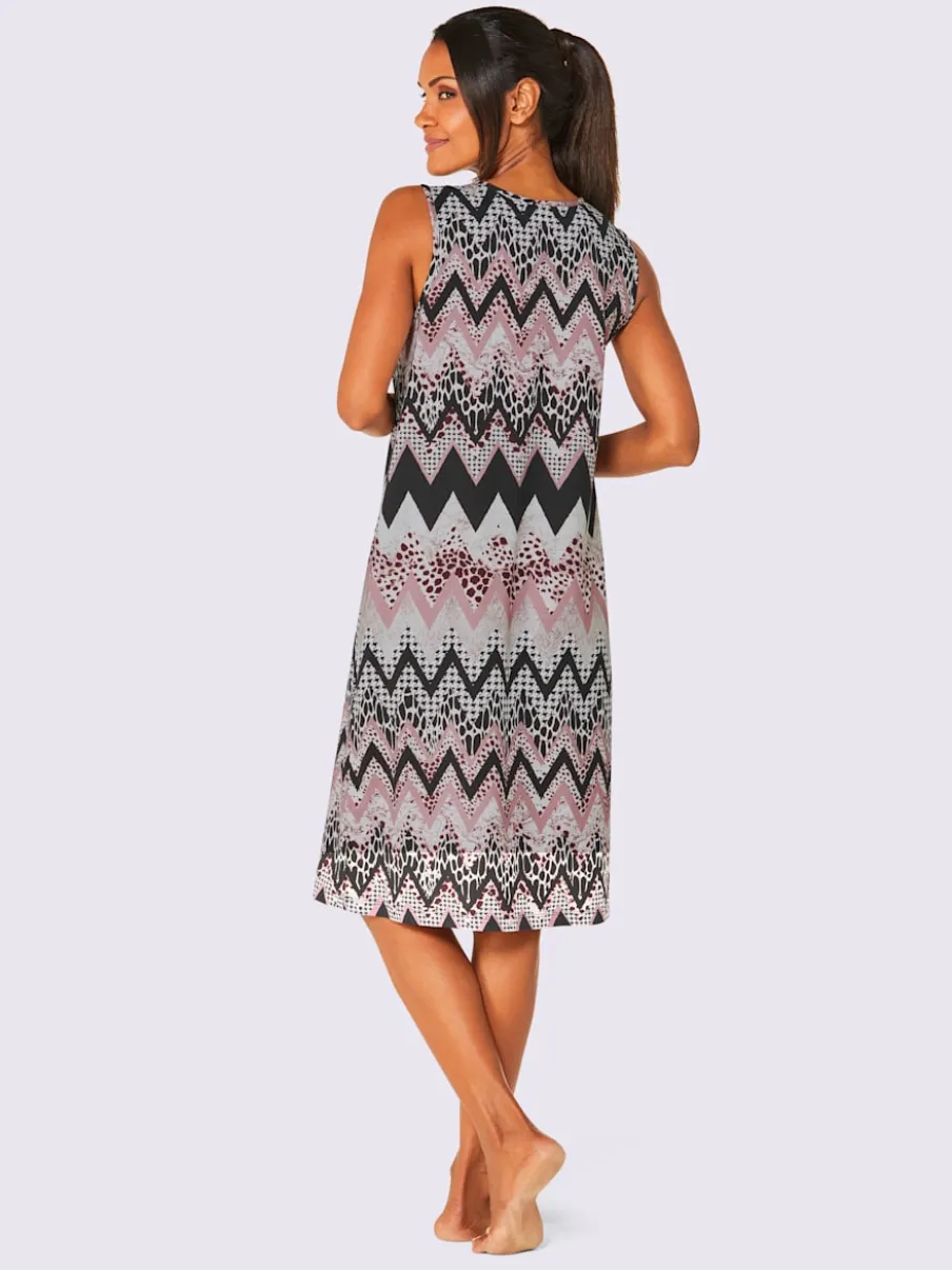 Robe d'été à encolure ronde motif zigzag jersey fin