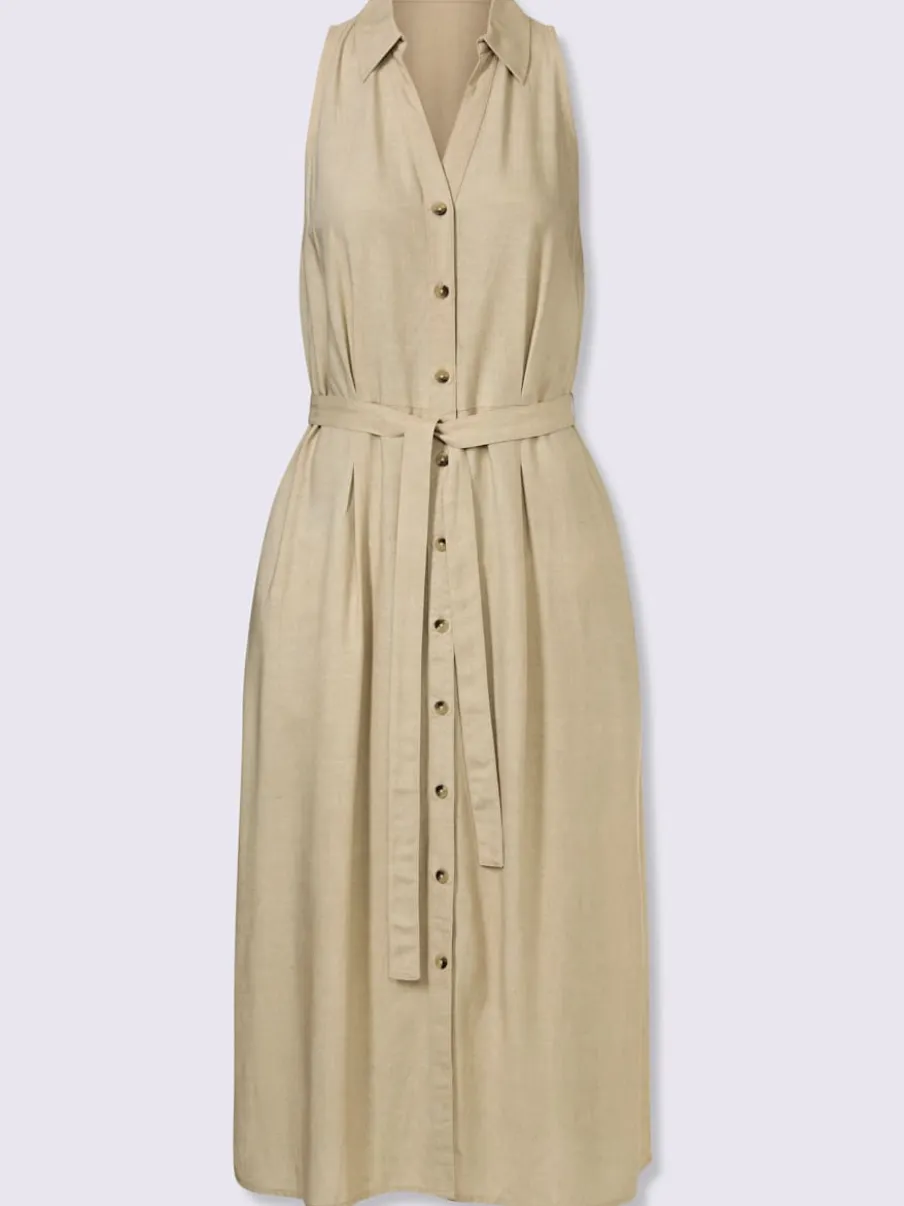Robe d'été en lin sans manches avec ceinture nouée