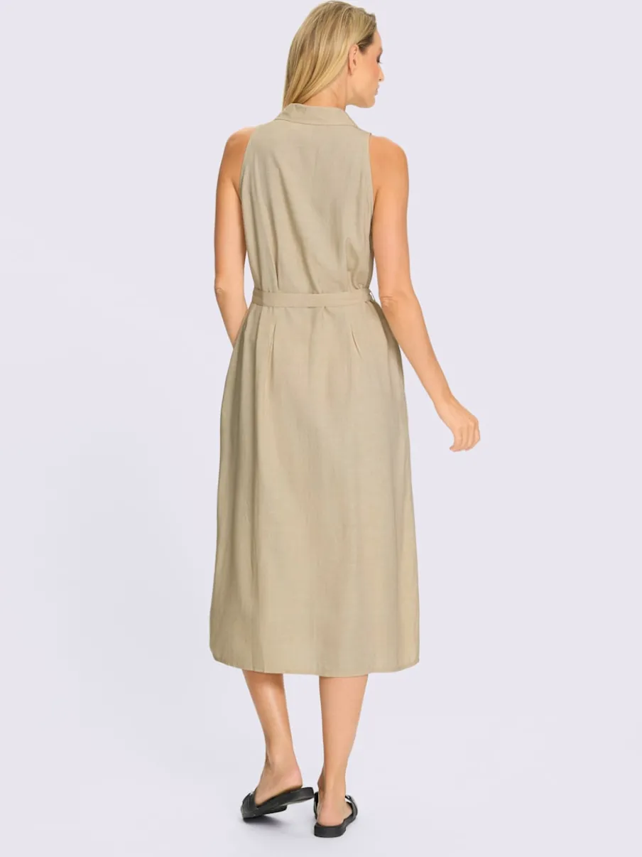 Robe d'été en lin sans manches avec ceinture nouée