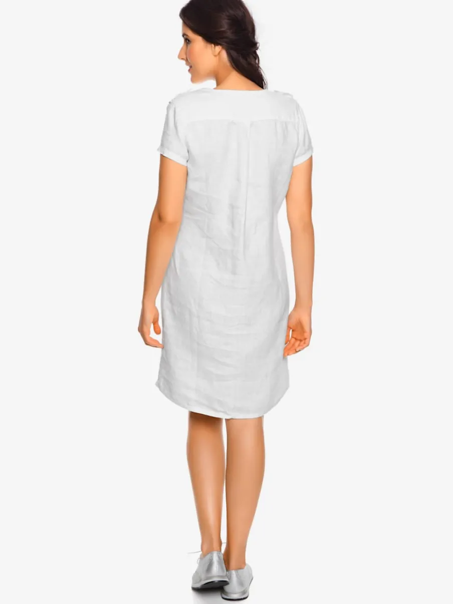 Robe d'été en pur lin avec encolure ronde et poches